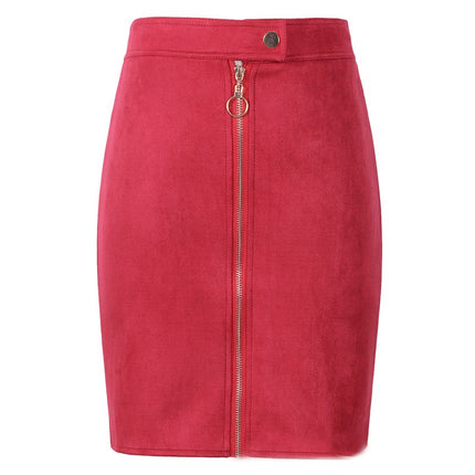 Women's Pencil Mini Skirt High Waist Bodycon Zipper Faux Suede Short Skirt