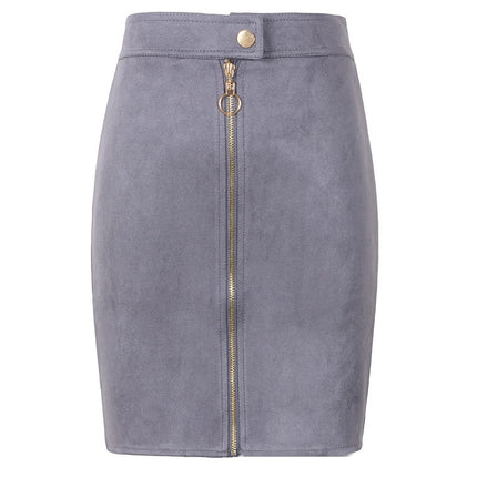 Women's Pencil Mini Skirt High Waist Bodycon Zipper Faux Suede Short Skirt