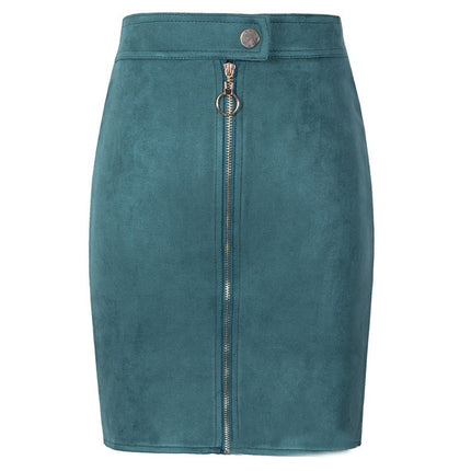 Women's Pencil Mini Skirt High Waist Bodycon Zipper Faux Suede Short Skirt