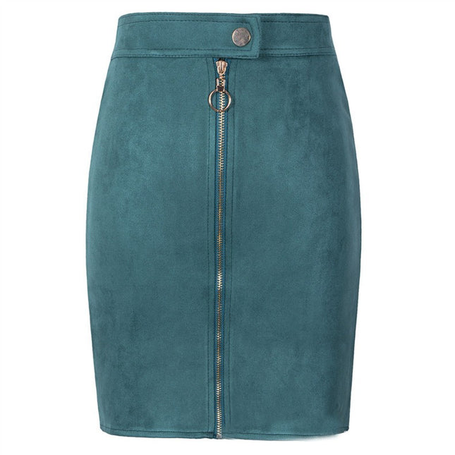 Women's Pencil Mini Skirt High Waist Bodycon Zipper Faux Suede Short Skirt