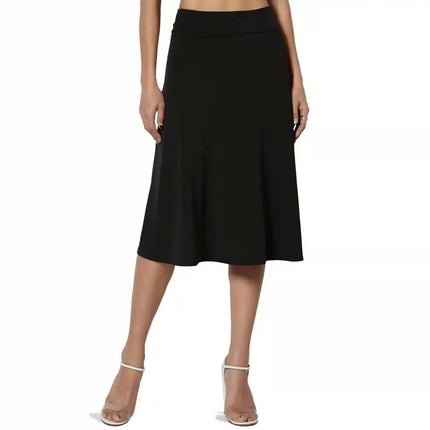 Womens Casual A Line Swing Skirt High Waist Elegant Flared Midi Skirts