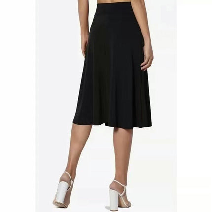 Womens Casual A Line Swing Skirt High Waist Elegant Flared Midi Skirts