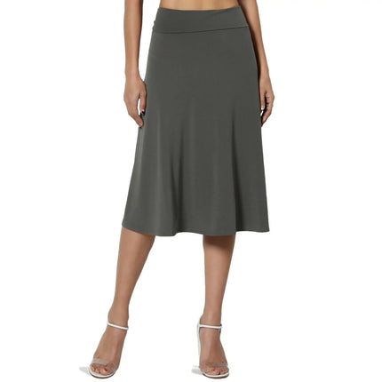 Womens Casual A Line Swing Skirt High Waist Elegant Flared Midi Skirts