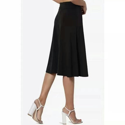 Womens Casual A Line Swing Skirt High Waist Elegant Flared Midi Skirts