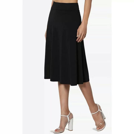 Womens Casual A Line Swing Skirt High Waist Elegant Flared Midi Skirts