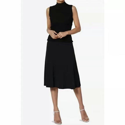 Womens Casual A Line Swing Skirt High Waist Elegant Flared Midi Skirts