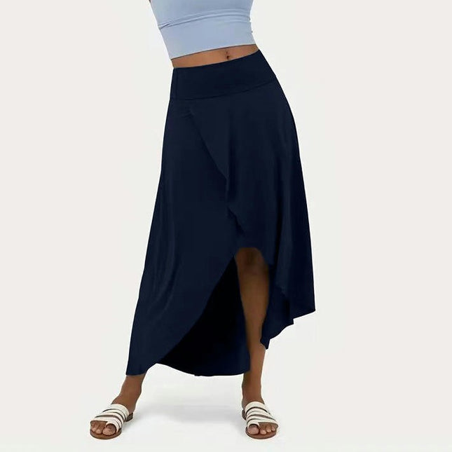 High Waist Wrap Flowy Skirts for Women Trendy Summer Slit High Low Maxi Skirt