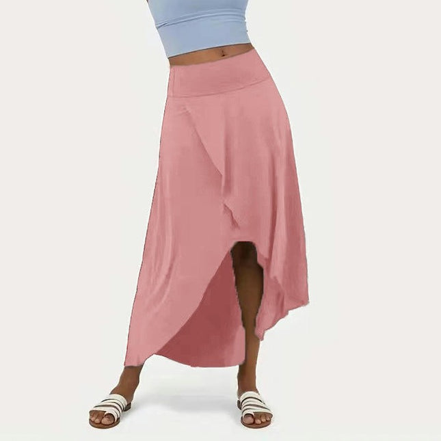 High Waist Wrap Flowy Skirts for Women Trendy Summer Slit High Low Maxi Skirt