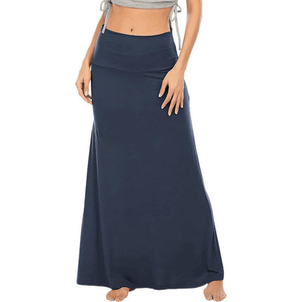 Women's Casual Solid Maxi Skirt High Waist  A Line Flowy Flare Long Skirt