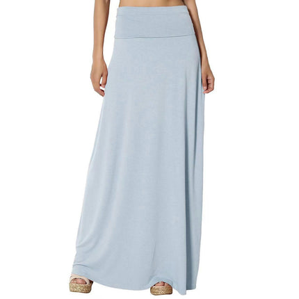 Women's Casual Solid Maxi Skirt High Waist  A Line Flowy Flare Long Skirt