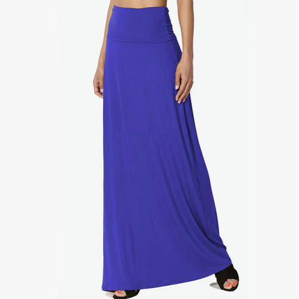 Women's Casual Solid Maxi Skirt High Waist  A Line Flowy Flare Long Skirt