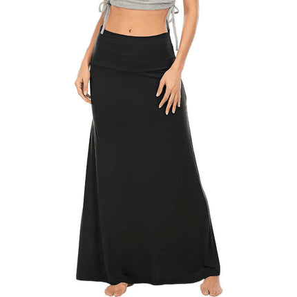 Women's Casual Solid Maxi Skirt High Waist  A Line Flowy Flare Long Skirt