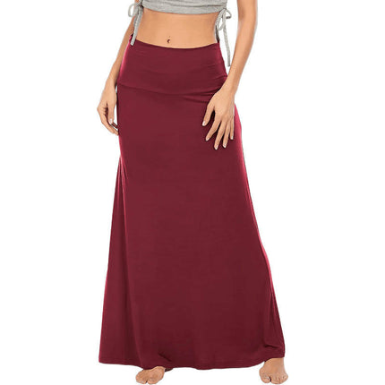 Women's Casual Solid Maxi Skirt High Waist  A Line Flowy Flare Long Skirt