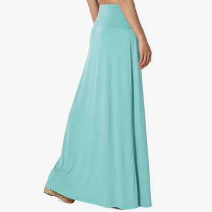 Women's Casual Solid Maxi Skirt High Waist  A Line Flowy Flare Long Skirt