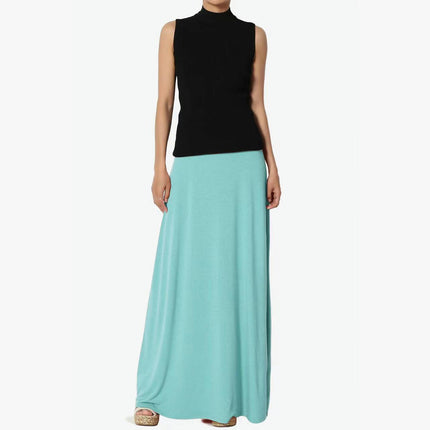 Women's Casual Solid Maxi Skirt High Waist  A Line Flowy Flare Long Skirt