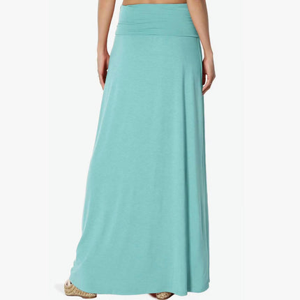Women's Casual Solid Maxi Skirt High Waist  A Line Flowy Flare Long Skirt