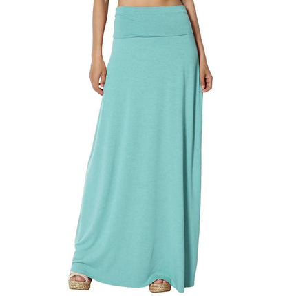 Women's Casual Solid Maxi Skirt High Waist  A Line Flowy Flare Long Skirt