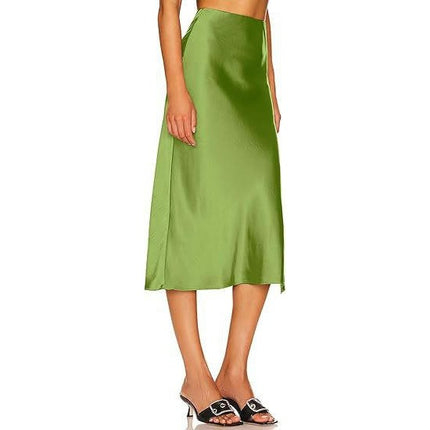Women's High Waisted Split Satin Skirt Elastic Waistband Elegant A-Line Skirts