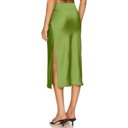 Women's High Waisted Split Satin Skirt Elastic Waistband Elegant A-Line Skirts