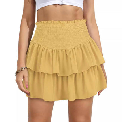Women's Cute High Waist Mini Skirt Layered Ruffle Flared Flowy Short Skirt
