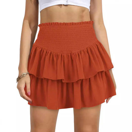 Women's Cute High Waist Mini Skirt Layered Ruffle Flared Flowy Short Skirt