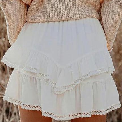 Flowy Shorts for Women Casual Boho Ruffle Layered High Waist Crochet Shorts Mini Skirts