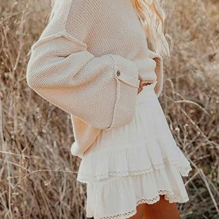 Flowy Shorts for Women Casual Boho Ruffle Layered High Waist Crochet Shorts Mini Skirts
