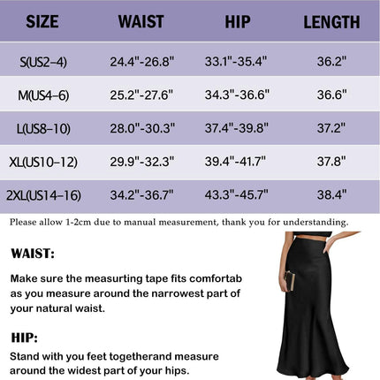 Women's Satin High Waist Hidden Elasticized Waistband Flared Casual A Line Long Skirt