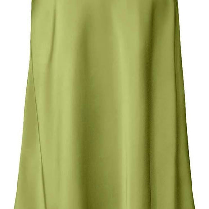 Women's Satin High Waist Hidden Elasticized Waistband Flared Casual A Line Long Skirt