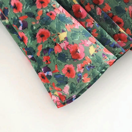 Womens High Waist Floral Print Pleated Skirt A Line Flowy Swing Midi Skirt