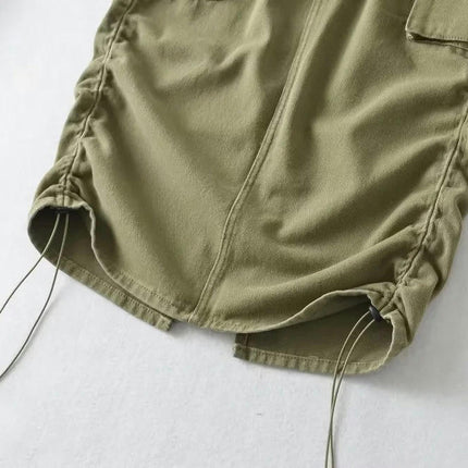 Cargo Skirts for Women High Waisted Ruched Drawstring Midi Skirts with Pockets