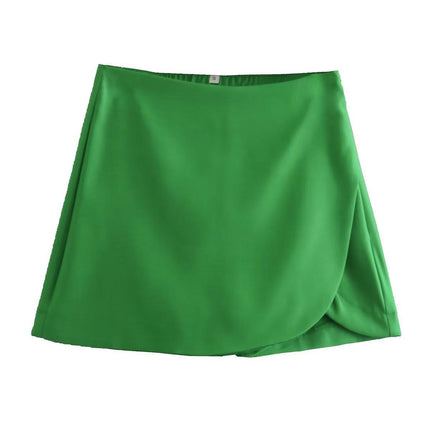 Women's Casual Solid High Waist Split Wrap Front Asymmetrical Skorts Skirts