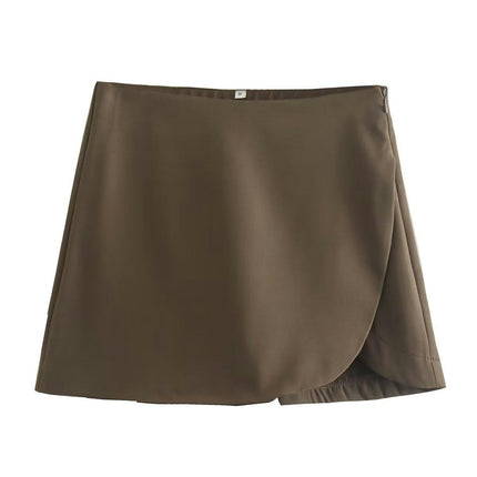 Women's Casual Solid High Waist Split Wrap Front Asymmetrical Skorts Skirts