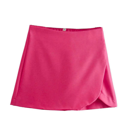 Women's Casual Solid High Waist Split Wrap Front Asymmetrical Skorts Skirts