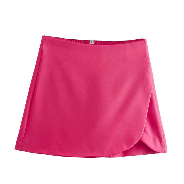 Women's Casual Solid High Waist Split Wrap Front Asymmetrical Skorts Skirts