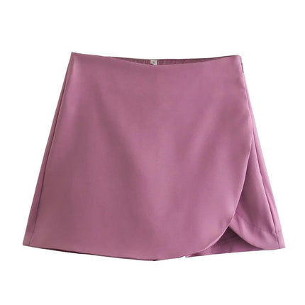 Women's Casual Solid High Waist Split Wrap Front Asymmetrical Skorts Skirts