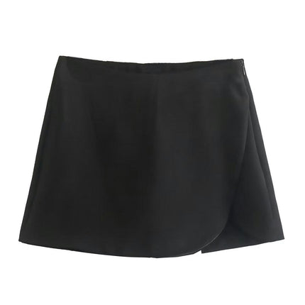 Women's Casual Solid High Waist Split Wrap Front Asymmetrical Skorts Skirts