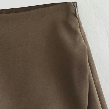 Women's Casual Solid High Waist Split Wrap Front Asymmetrical Skorts Skirts