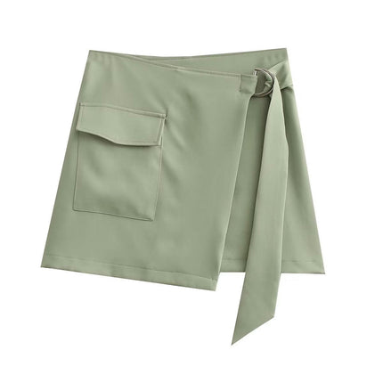 Women's High Waist Wrap Mini Skorts Asymmetrical Hem Casual Short Skirts