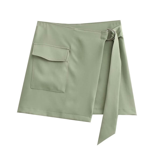 Women's High Waist Wrap Mini Skorts Asymmetrical Hem Casual Short Skirts