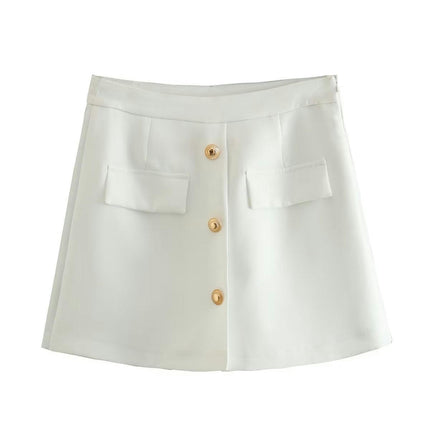 Women's Casual High Waist Button Front Wrap Shorts Solid Skort Skirt