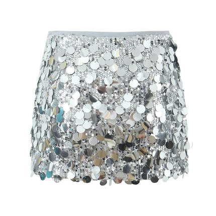 Women Sequin Pencil Mini Skirts Shiny Bodycon High Waisted Short Skirt