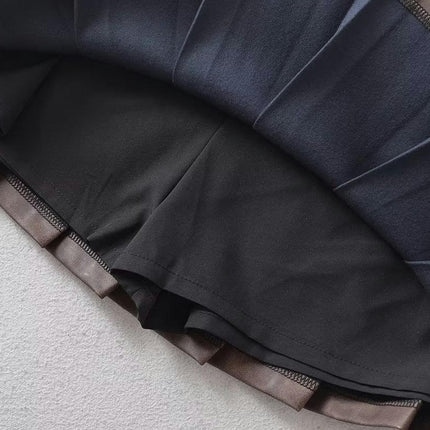 Faux Leather Mini Skirt for Women High Waist Pleated A Line Short Skirts
