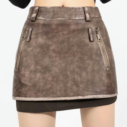 Women's High Waisted Faux Leather Bodycon Mini Pencil Skirt Sexy Zipper Short Skirt
