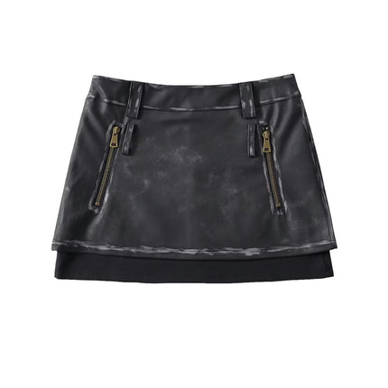 Women's High Waisted Faux Leather Bodycon Mini Pencil Skirt Sexy Zipper Short Skirt