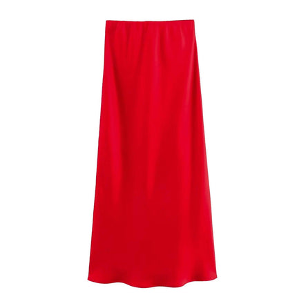 Women's Summer Candy Color College Style Satin High Waist Maxi Half Body Skirt