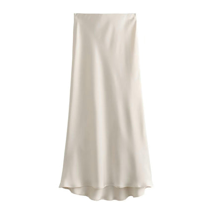 Women's Summer Candy Color College Style Satin High Waist Maxi Half Body Skirt