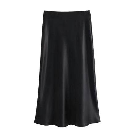 Women's Summer Candy Color College Style Satin High Waist Maxi Half Body Skirt