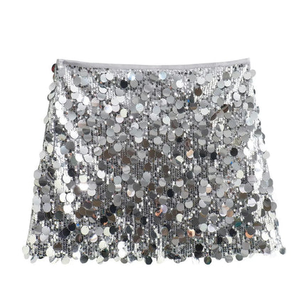 Women Sequin Shiny Mini Skirt High Waisted Bodycon Pencil Short Skirt
