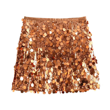 Women Sequin Shiny Mini Skirt High Waisted Bodycon Pencil Short Skirt